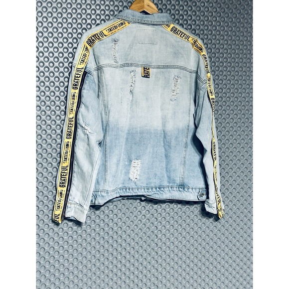 Grateful State Of Mind Men's Distressed Denim Jacket Size Large - Picture 3 of 13